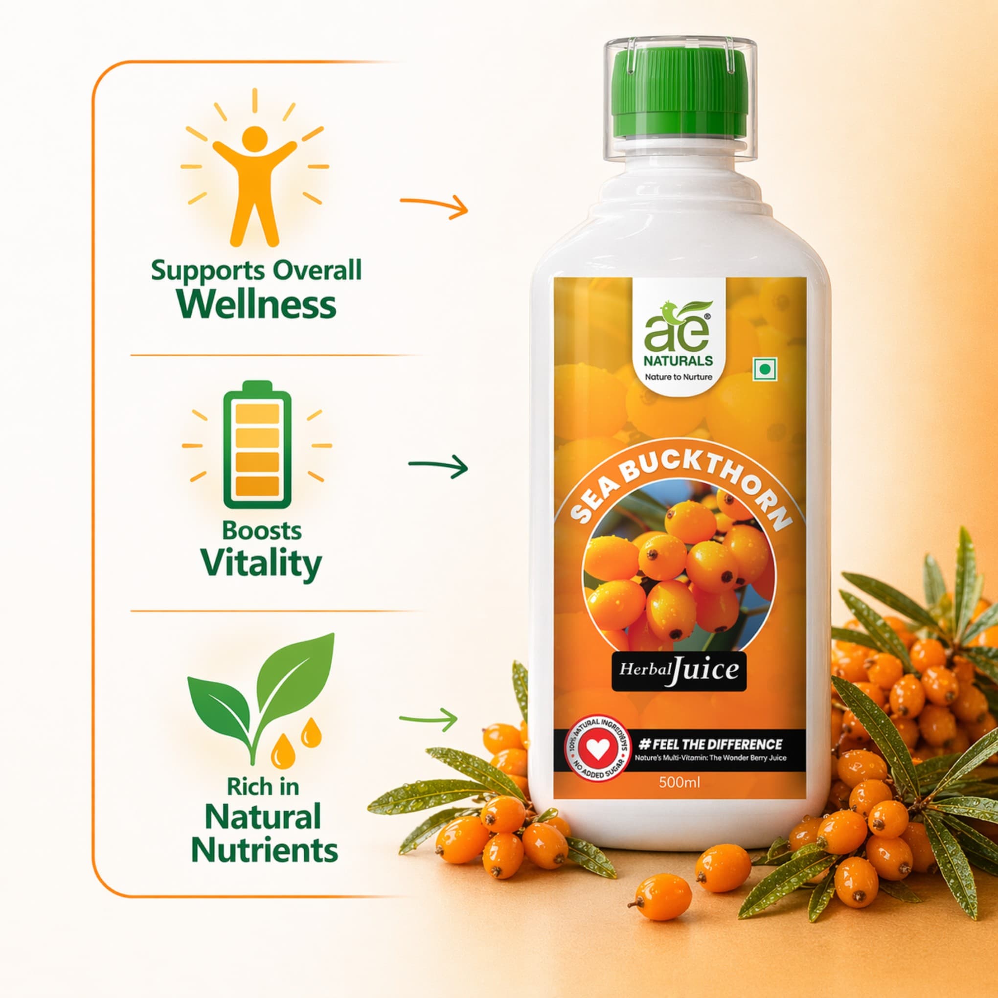 AE Naturals Sea Buckthorn Herbal Juice 500ml thumbnail 3