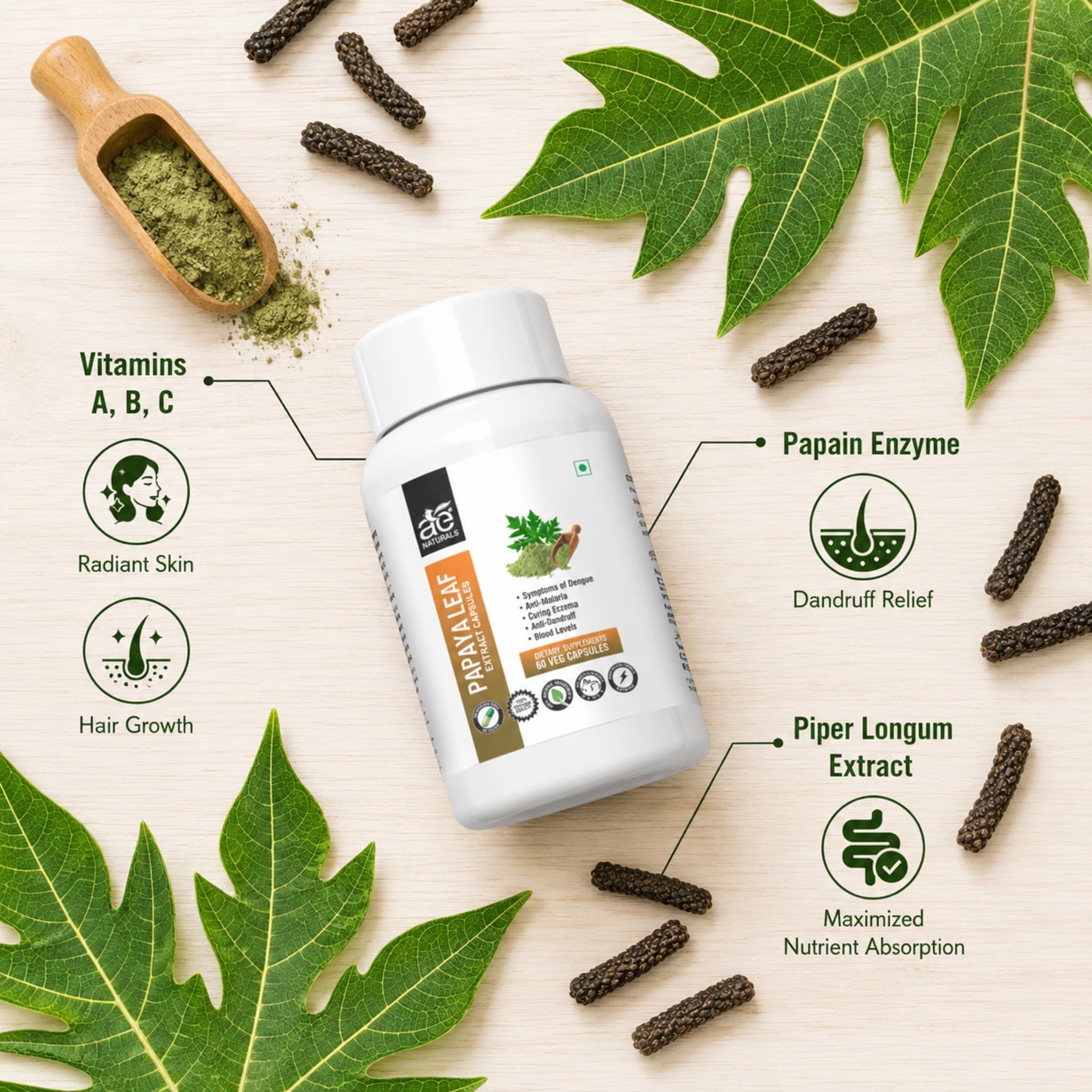 AE Naturals Papaya Leaf Capsules 60 Caps thumbnail 2