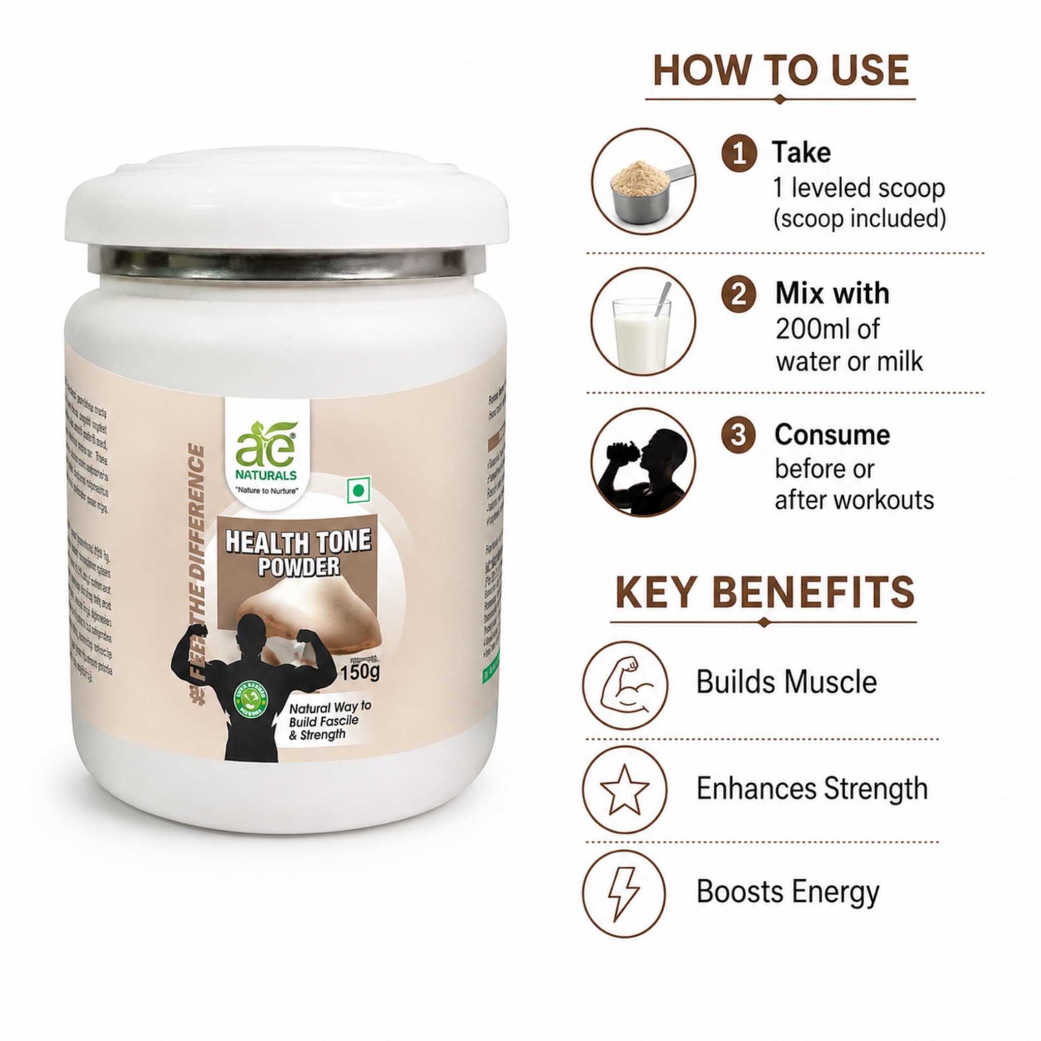 AE Naturals Health Tone Powder For Weight Gain 150g thumbnail 5
